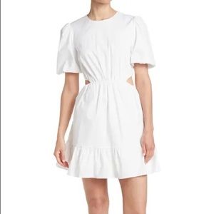 WAYF Puff Sleeve Cotton Cut-out Midi Dress, S, White